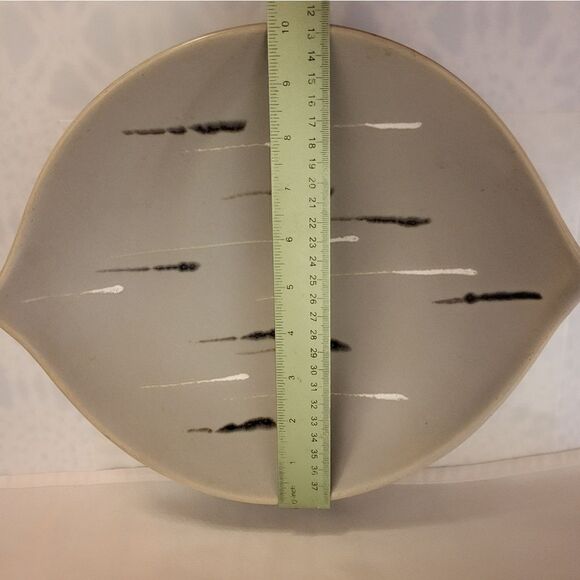 Vintage Mint MCM '60s Matte Gray w/ Random Stripes Oval Bowl Made in Austria - Picture 6 of 7